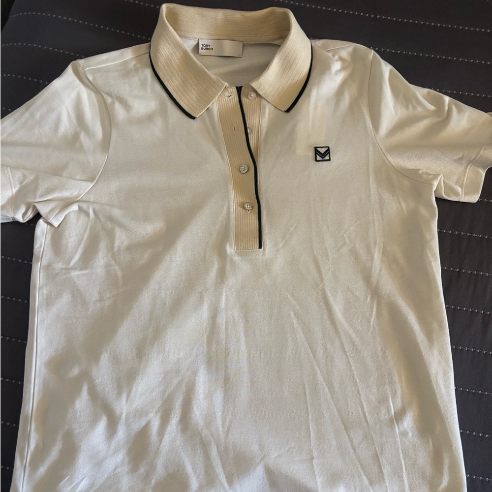 Tory Burch New Ivory Pique Polo XL